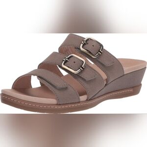 🆕Dansko Allyson Textured Nubuck Buckled Slide Strappy Sandal in Stone Size 38